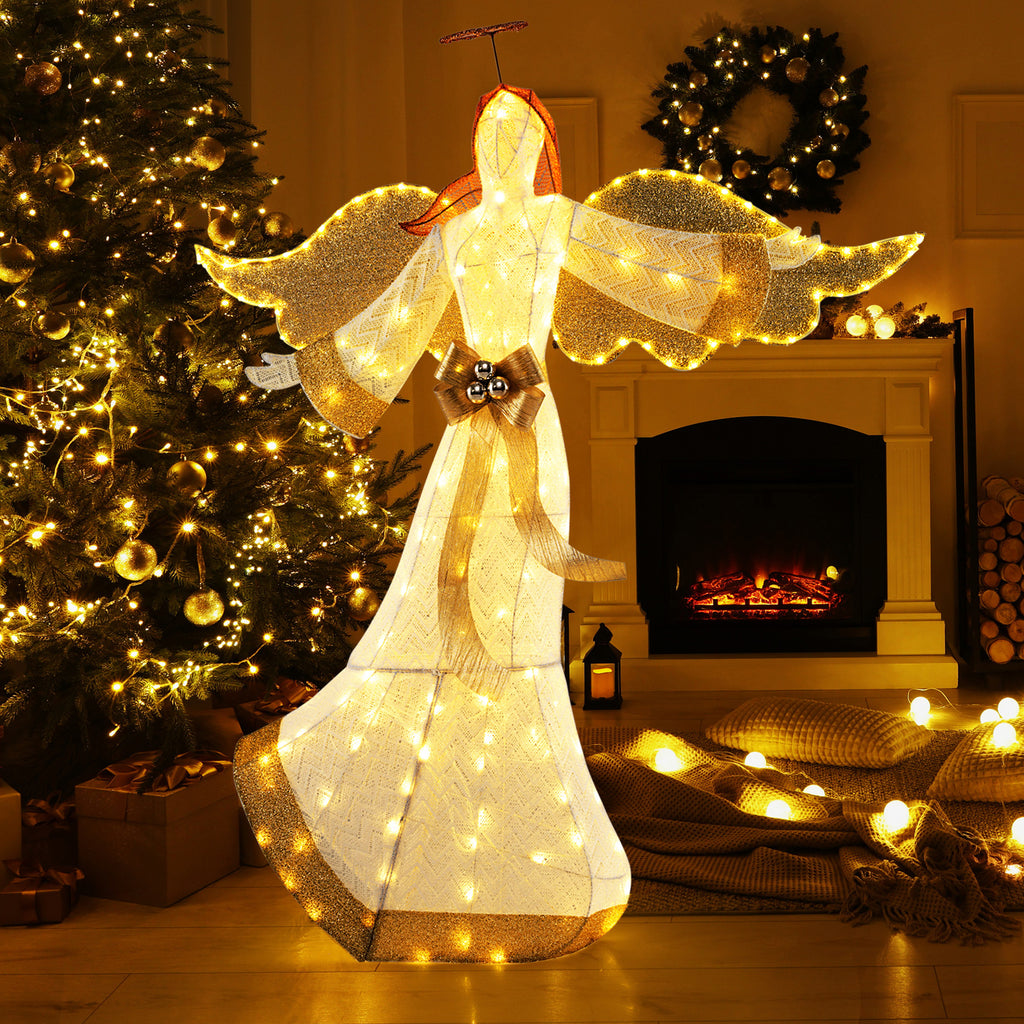 5.2 Feet Christmas Pre-Lit Angel with Halo, Wings & 180 Warm White LED Lights - Outdoor Decor