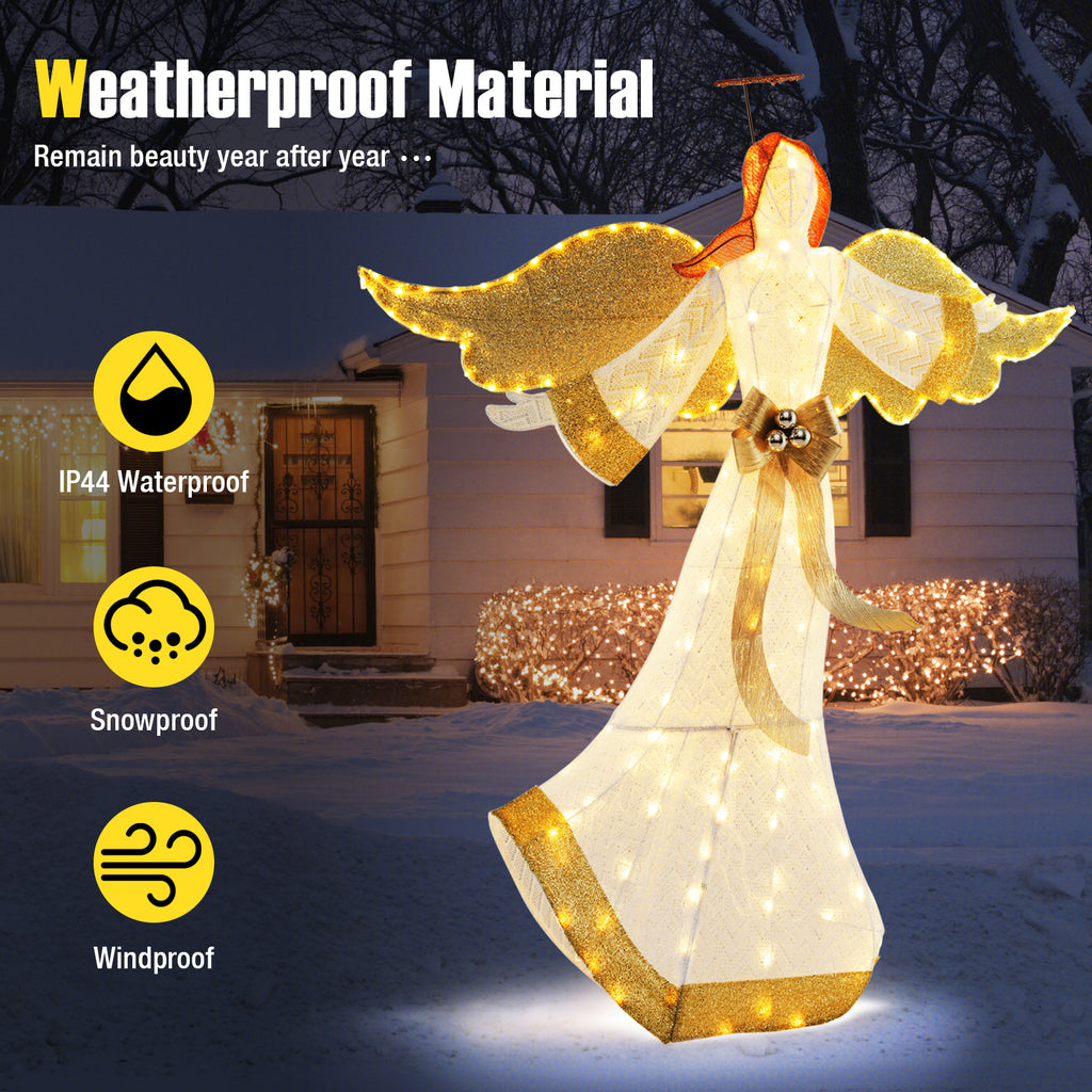 5.2 Feet Christmas Pre-Lit Angel with Halo, Wings & 180 Warm White LED Lights - Outdoor Decor