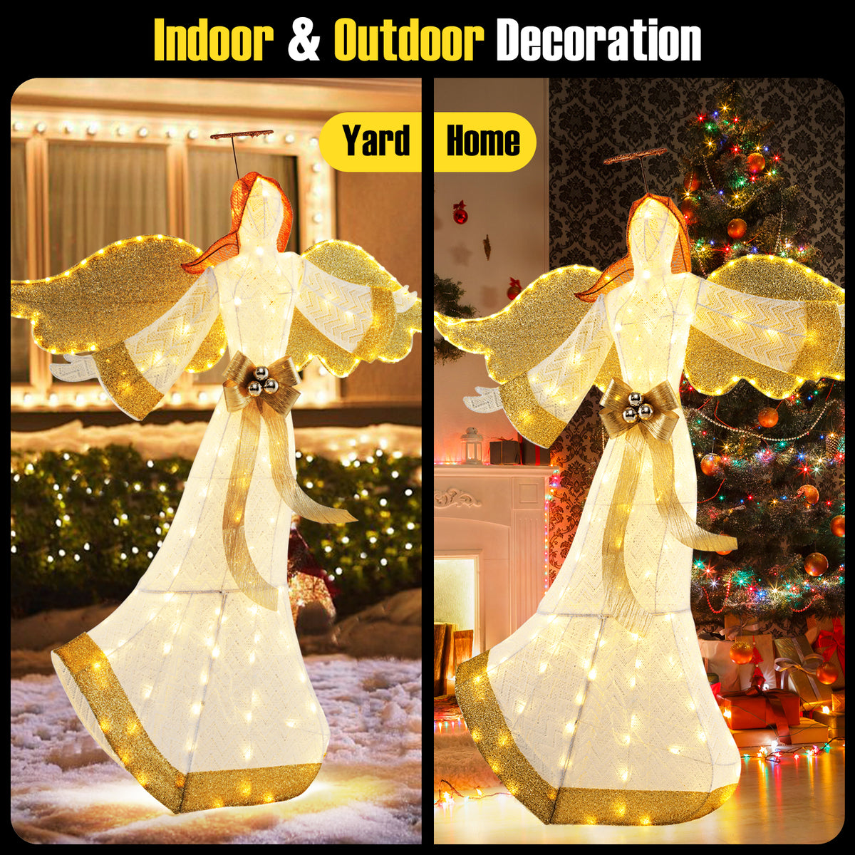 5.2 Feet Christmas Pre-Lit Angel with Halo, Wings & 180 Warm White LED Lights - Outdoor Decor