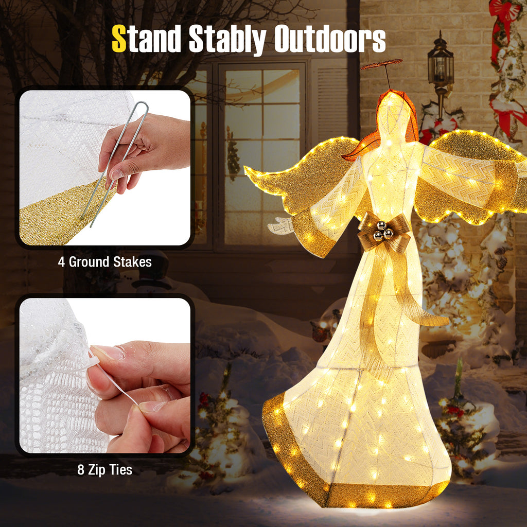 5.2 Feet Christmas Pre-Lit Angel with Halo, Wings & 180 Warm White LED Lights - Outdoor Decor