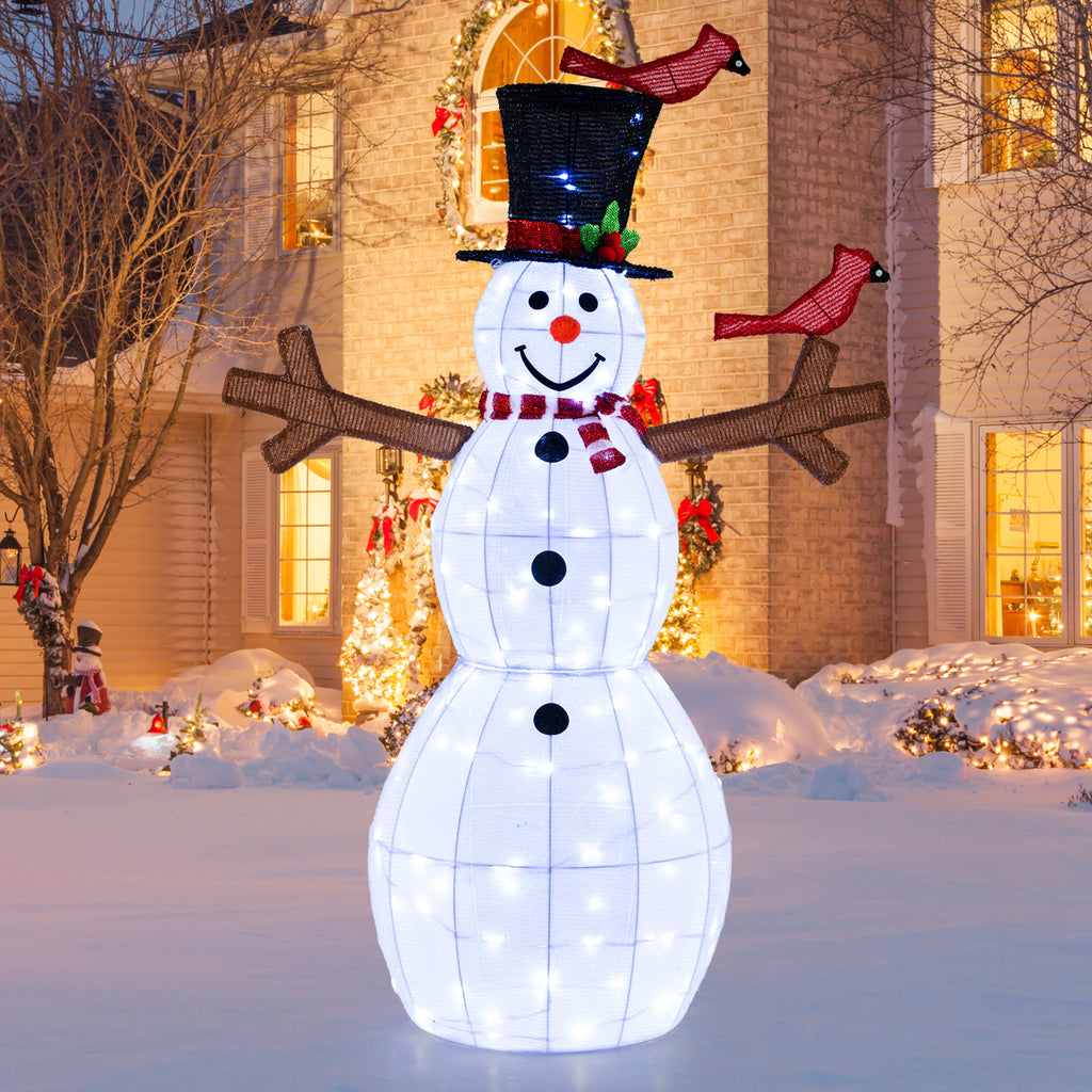 4.8 Feet Christmas Snowman with 120 LED String Lights and Red Bird Decorations