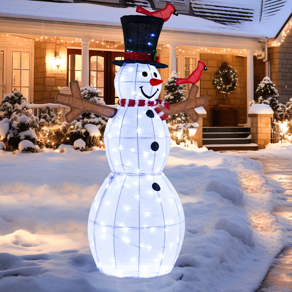 4.8 Feet Christmas Snowman with 120 LED String Lights and Red Bird Decorations