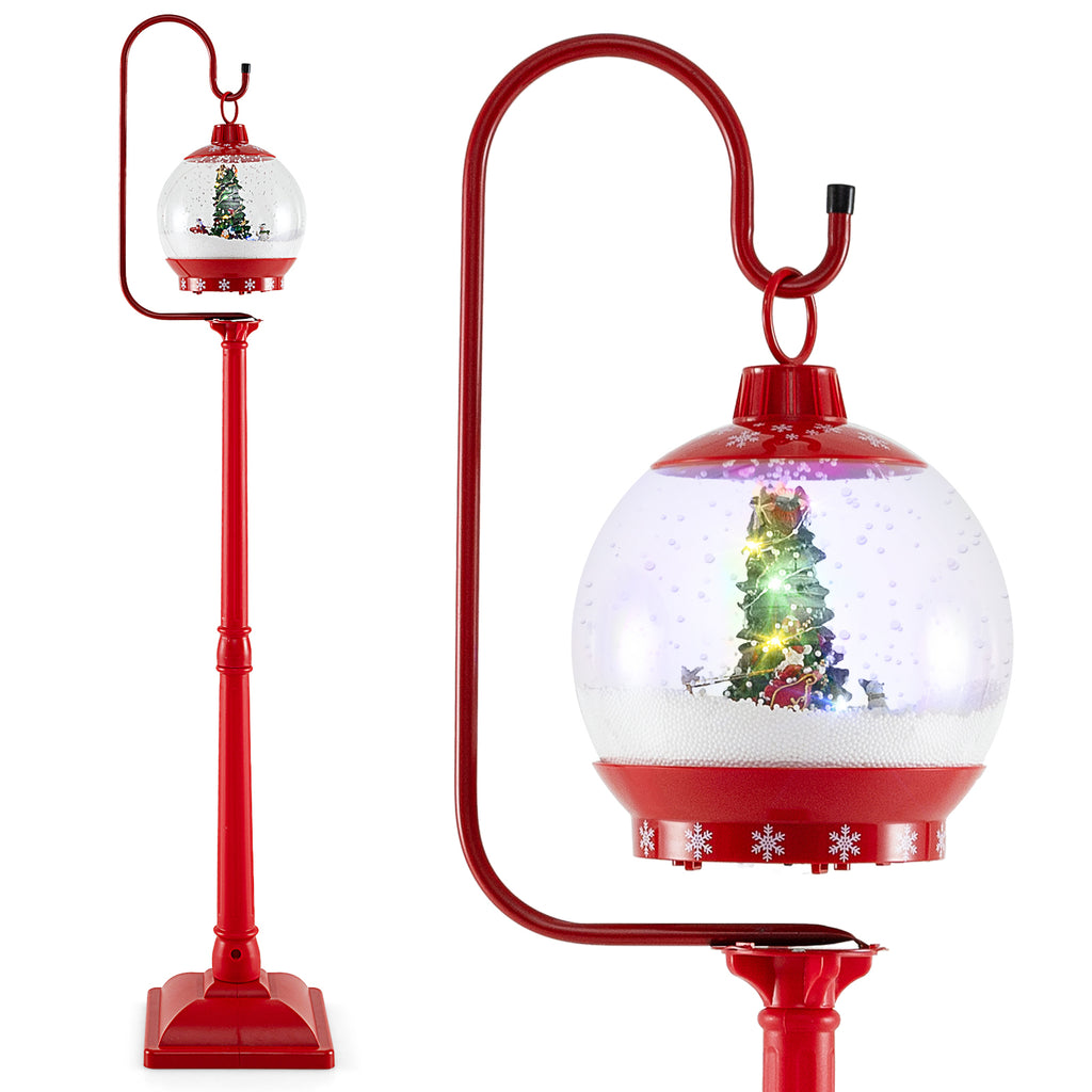 59 Inch Christmas Street Lamp with Sound-Activated Snow Globe Lantern - Red Variation