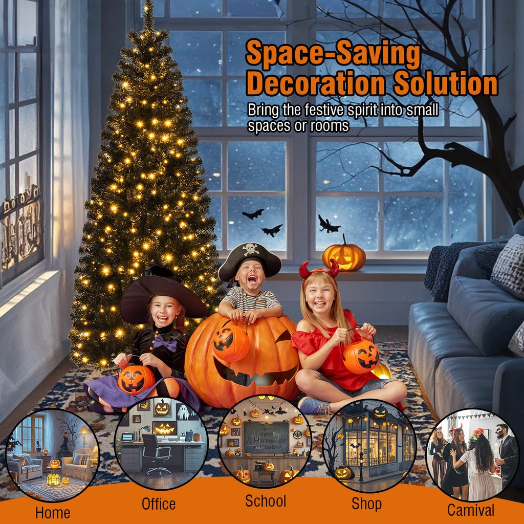 6ft Hinged Halloween Tree with PVC Branch Tips & Warm White LED Lights - White Lights