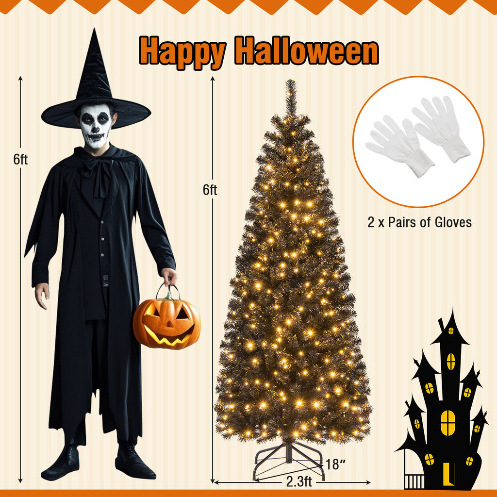 6ft Hinged Halloween Tree with PVC Branch Tips & Warm White LED Lights - White Lights