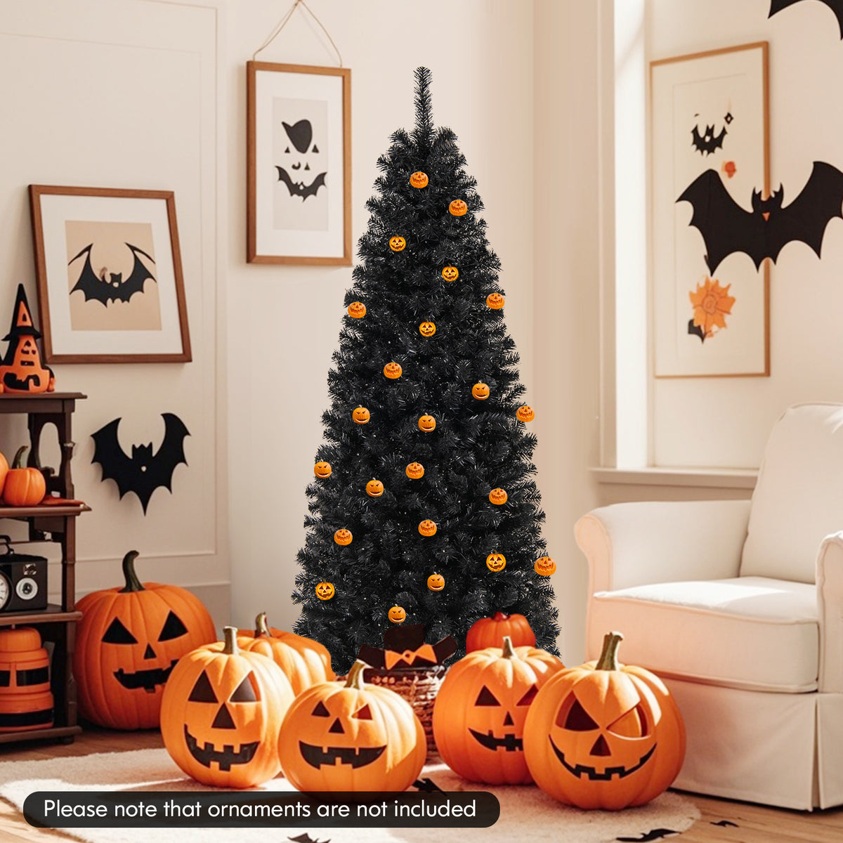 6ft Hinged Halloween Tree with PVC Branch Tips & Warm White LED Lights - White Lights