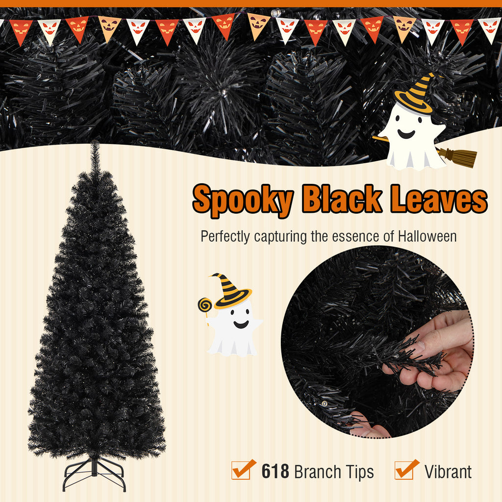 6ft Hinged Halloween Tree with PVC Branch Tips & Warm White LED Lights - White Lights