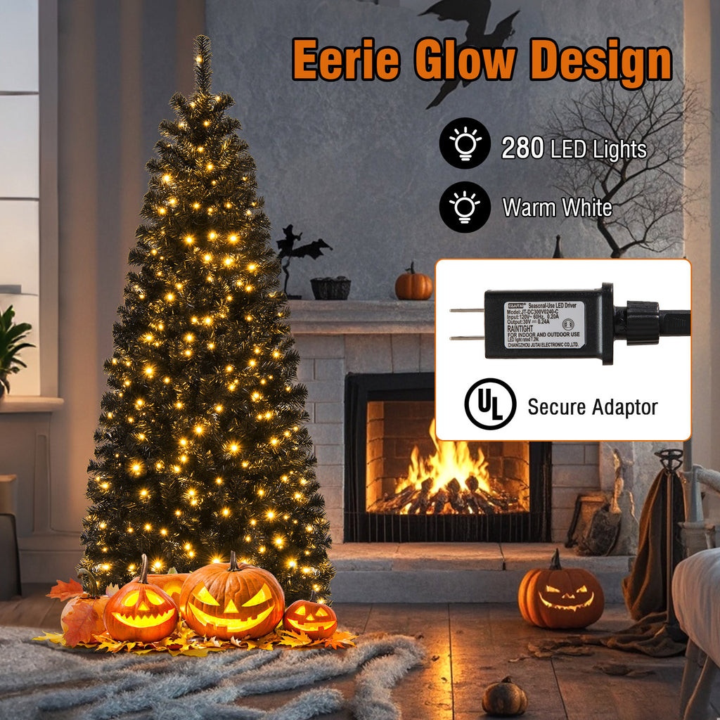 6ft Hinged Halloween Tree with PVC Branch Tips & Warm White LED Lights - White Lights