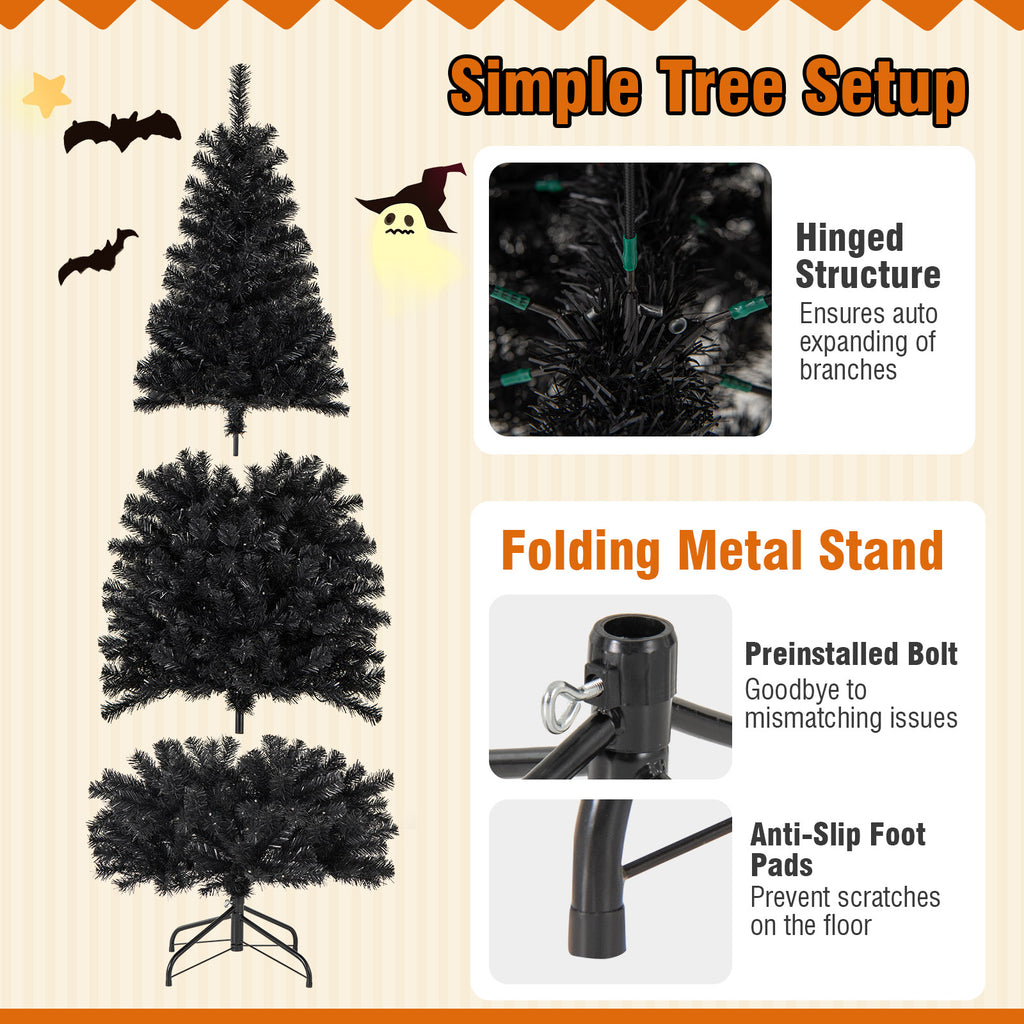 6ft Hinged Halloween Tree with PVC Branch Tips & Warm White LED Lights - White Lights