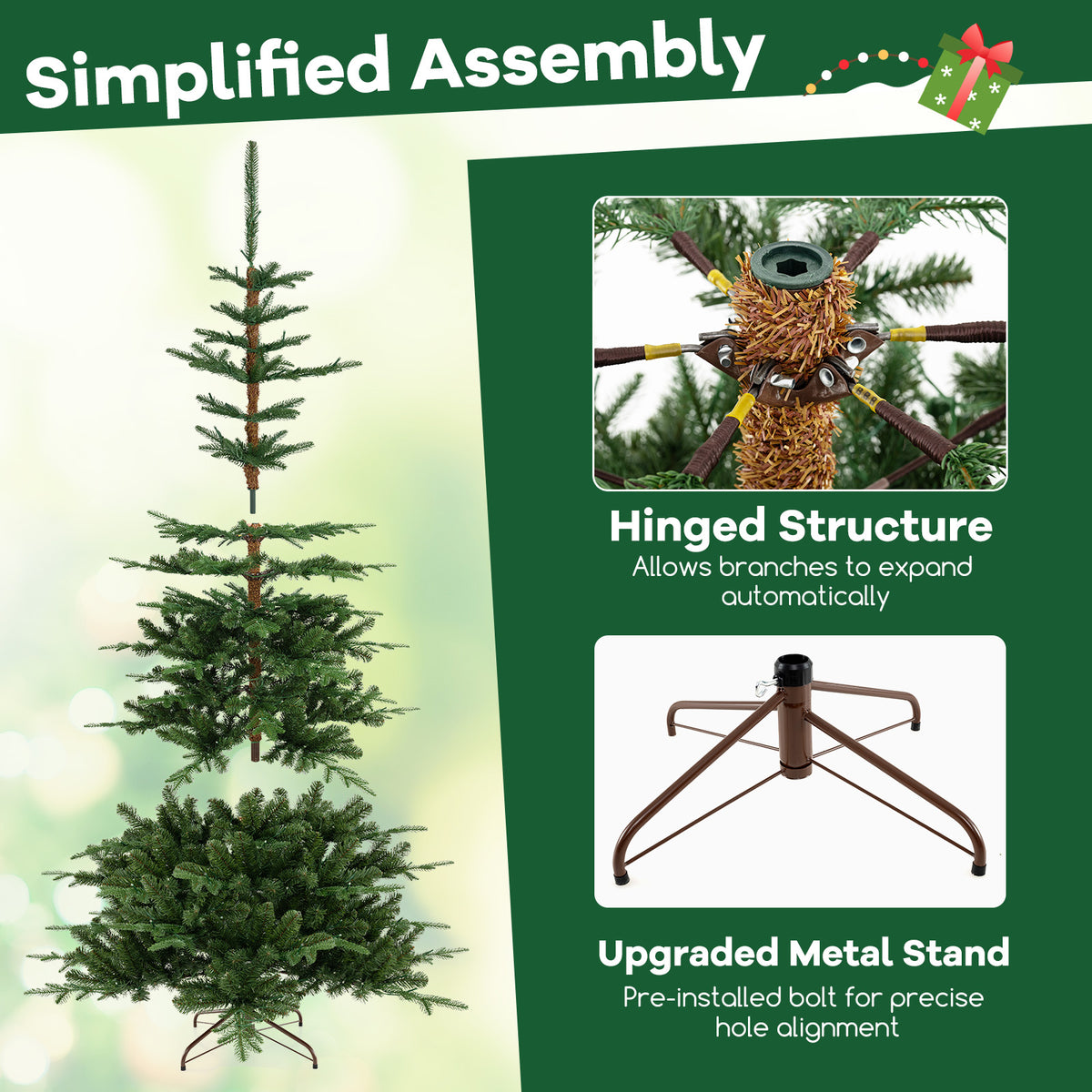 7Ft Hinged Artificial Christmas Tree with 1303 Tips & Warm White Lights