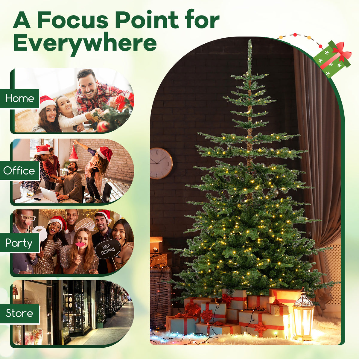 7Ft Hinged Artificial Christmas Tree with 1303 Tips & Warm White Lights