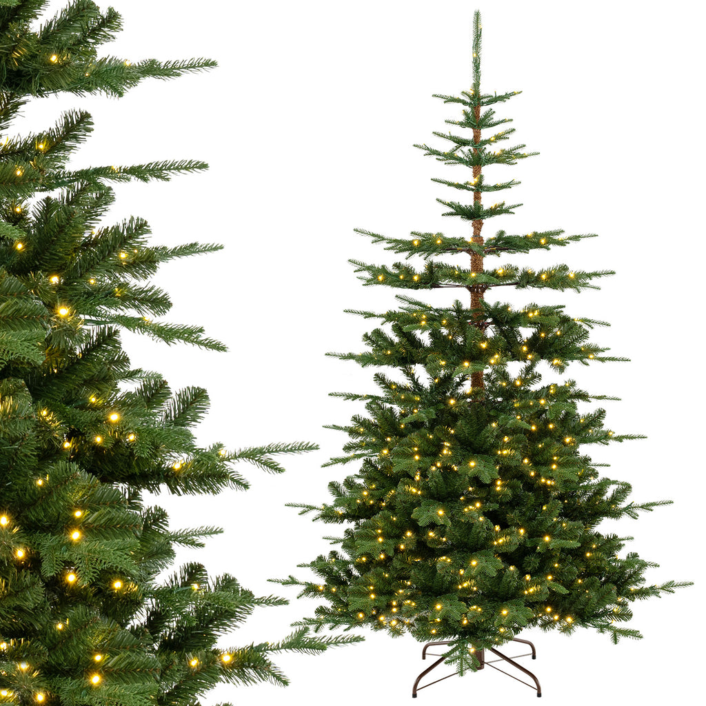 7Ft Hinged Artificial Christmas Tree with 1303 Tips & Warm White Lights