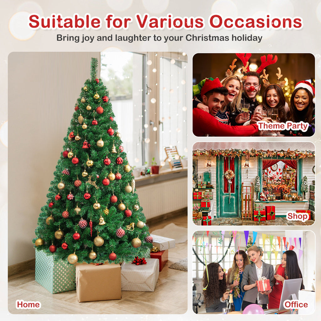 6 Ft Artificial PVC Christmas Tree with Metal Stand - Easy Setup Indoor Outdoor Holiday Decor