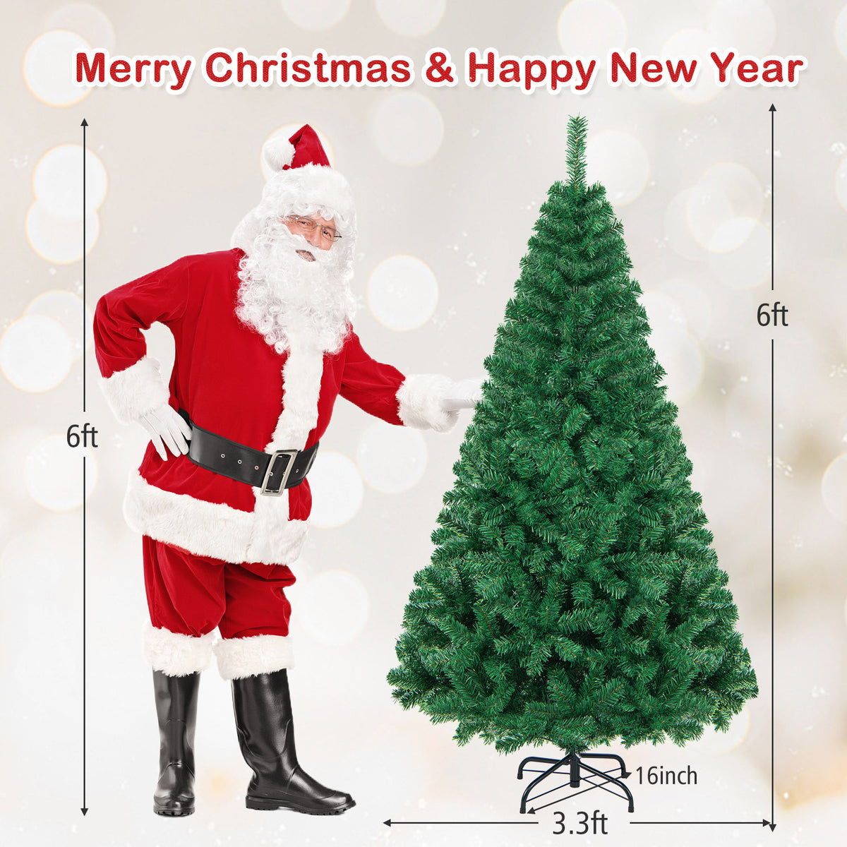 6 Ft Artificial PVC Christmas Tree with Metal Stand - Easy Setup Indoor Outdoor Holiday Decor