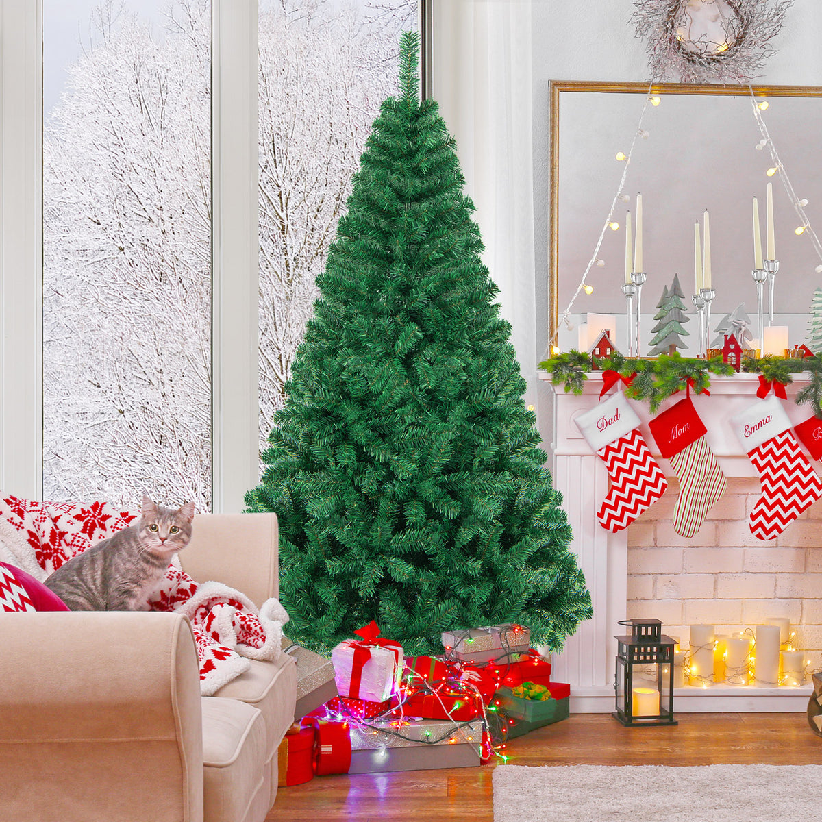 6 Ft Artificial PVC Christmas Tree with Metal Stand - Easy Setup Indoor Outdoor Holiday Decor