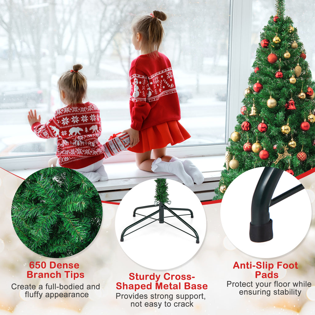6 Ft Artificial PVC Christmas Tree with Metal Stand - Easy Setup Indoor Outdoor Holiday Decor