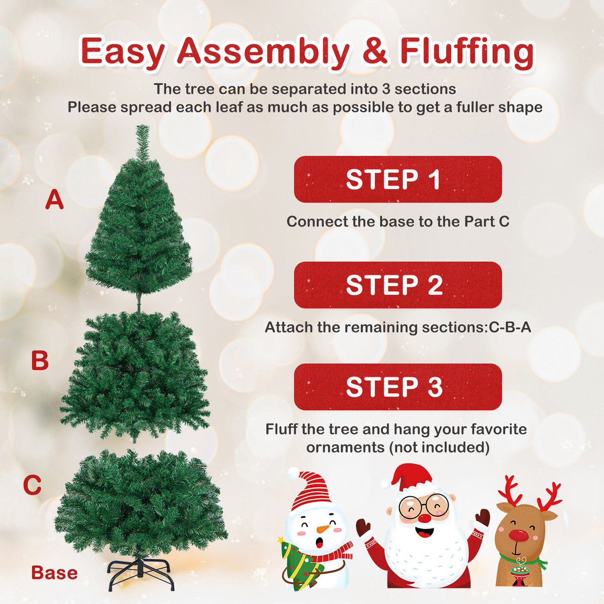 6 Ft Artificial PVC Christmas Tree with Metal Stand - Easy Setup Indoor Outdoor Holiday Decor
