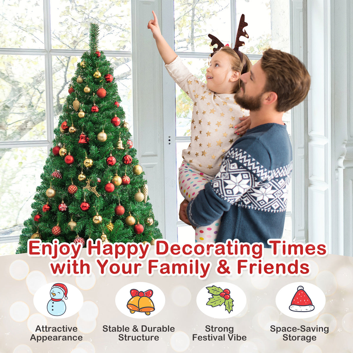 6 Ft Artificial PVC Christmas Tree with Metal Stand - Easy Setup Indoor Outdoor Holiday Decor