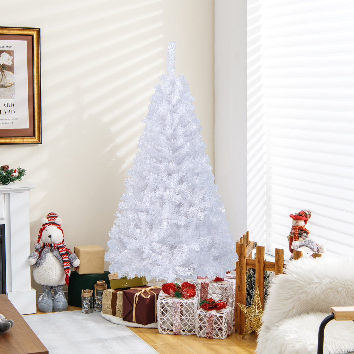 White Christmas Tree 5 Feet with Solid Metal Stand - Indoor Outdoor Decor