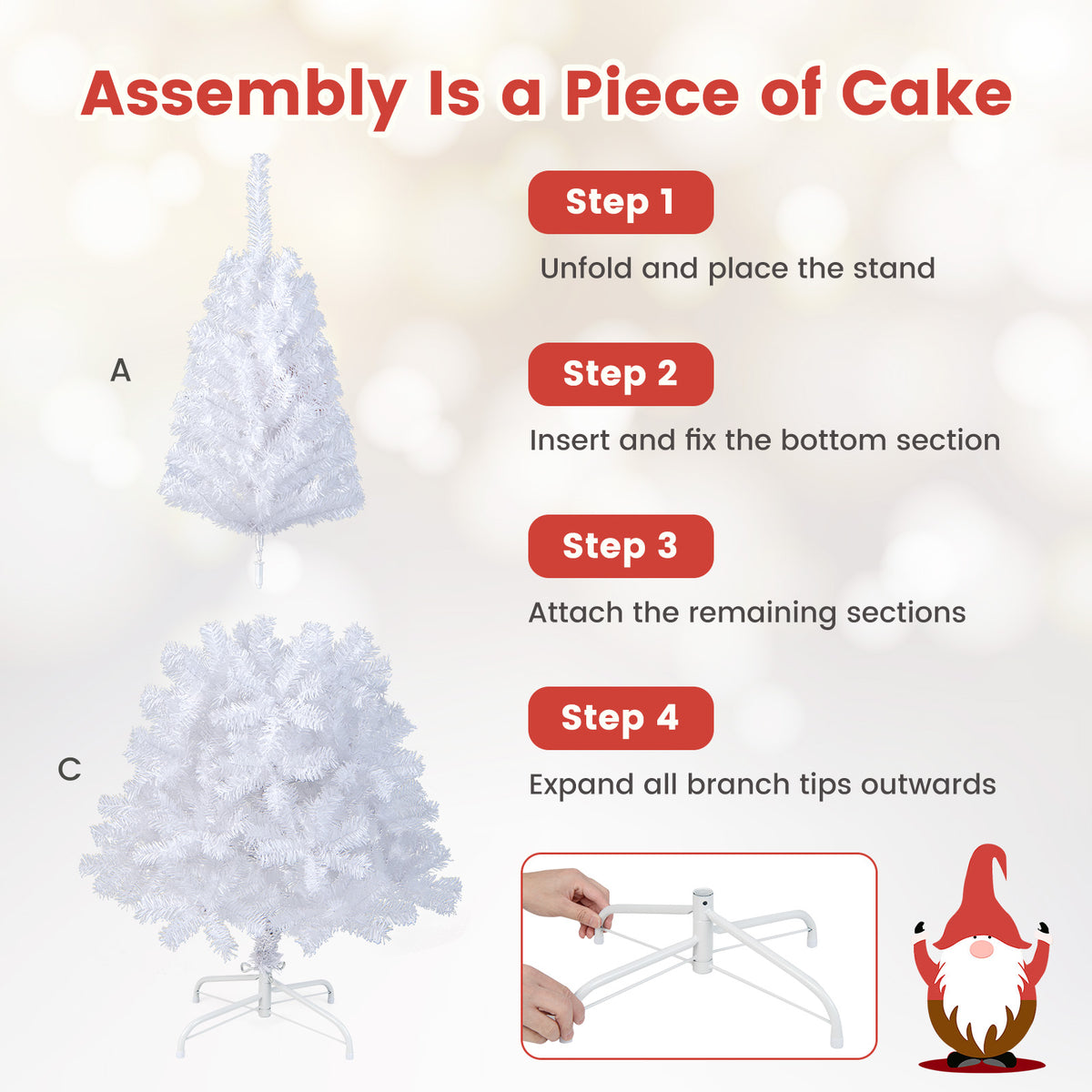 White Christmas Tree 5 Feet with Solid Metal Stand - Indoor Outdoor Decor