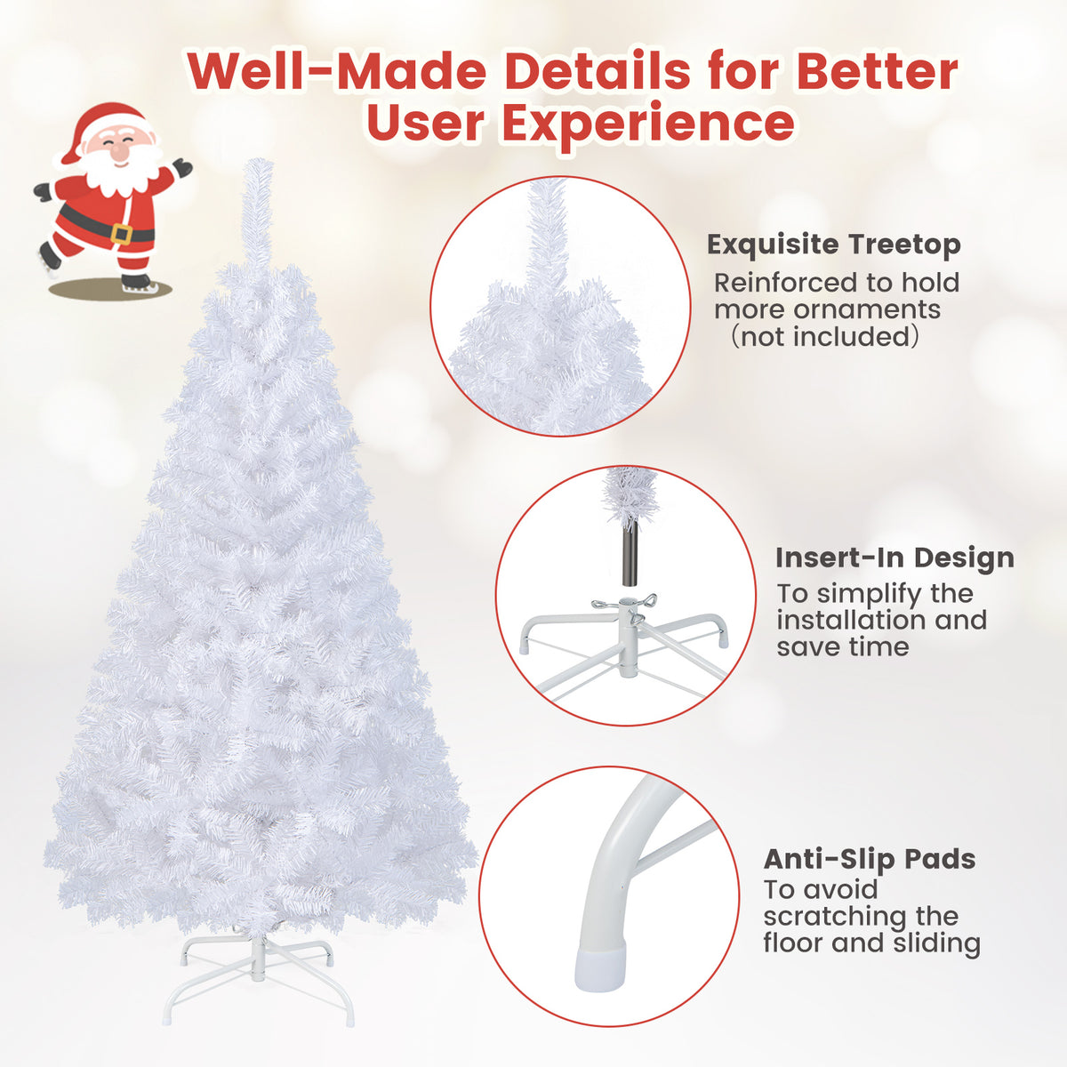 White Christmas Tree 5 Feet with Solid Metal Stand - Indoor Outdoor Decor