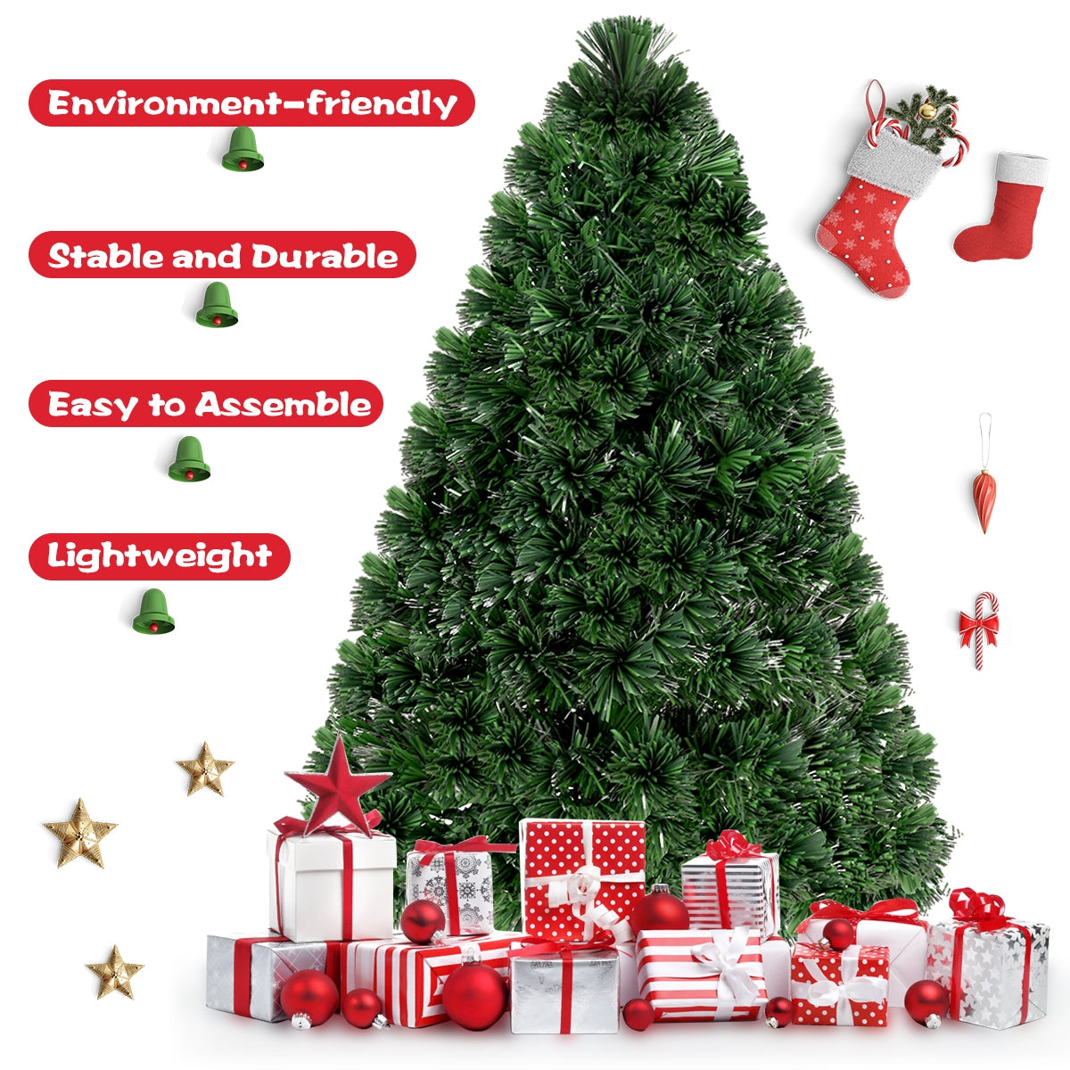 3 Ft Artificial Pre-Lit Fiber Optic Christmas Tree - Green Tips, No Assembly