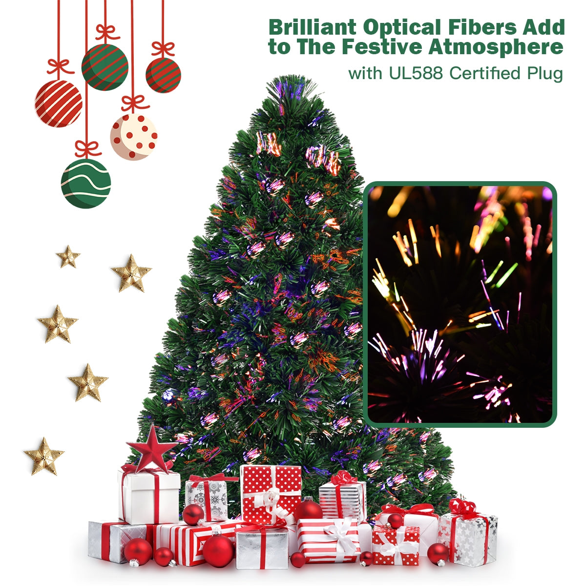 3 Ft Artificial Pre-Lit Fiber Optic Christmas Tree - Green Tips, No Assembly