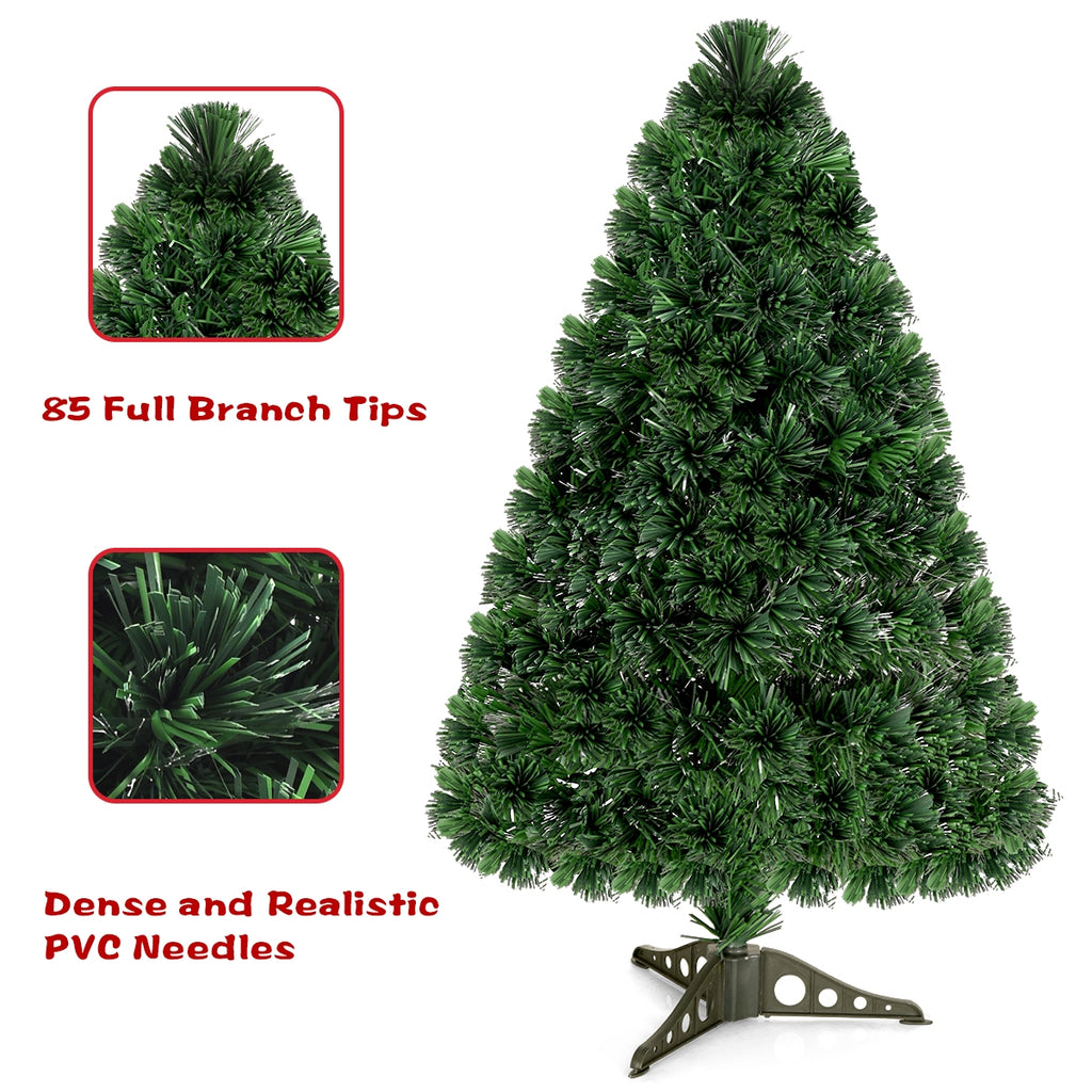 3 Ft Artificial Pre-Lit Fiber Optic Christmas Tree - Green Tips, No Assembly