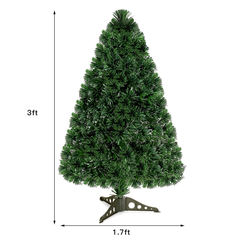 3 Ft Artificial Pre-Lit Fiber Optic Christmas Tree - Green Tips, No Assembly