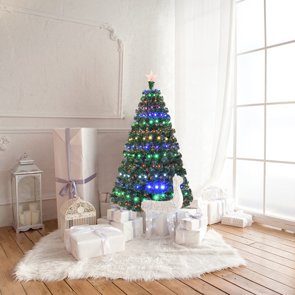 6 ft Multicolor Artificial Christmas Tree with LED Lights & Metal Stand - Costway