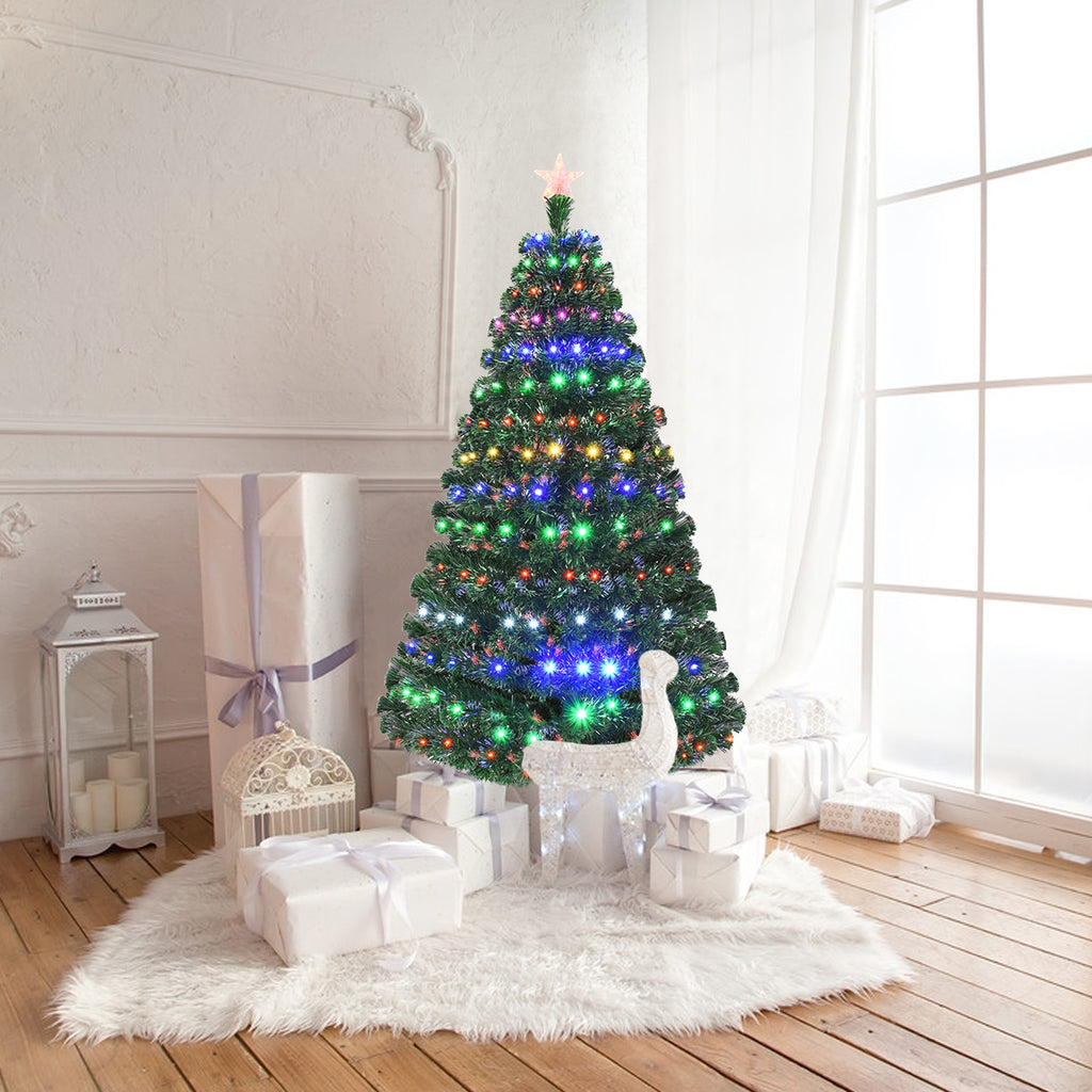 6 ft Multicolor Artificial Christmas Tree with LED Lights & Metal Stand - Costway