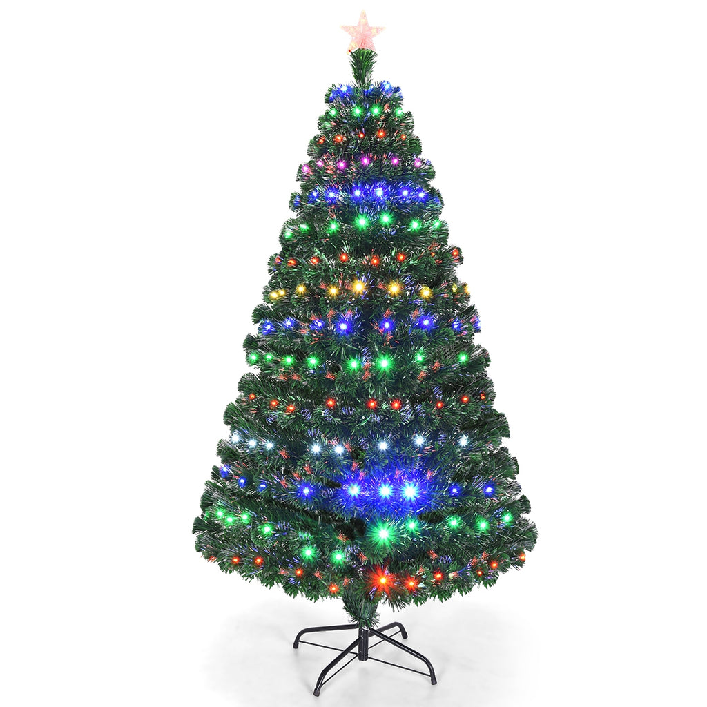 6 ft Multicolor Artificial Christmas Tree with LED Lights & Metal Stand - Costway