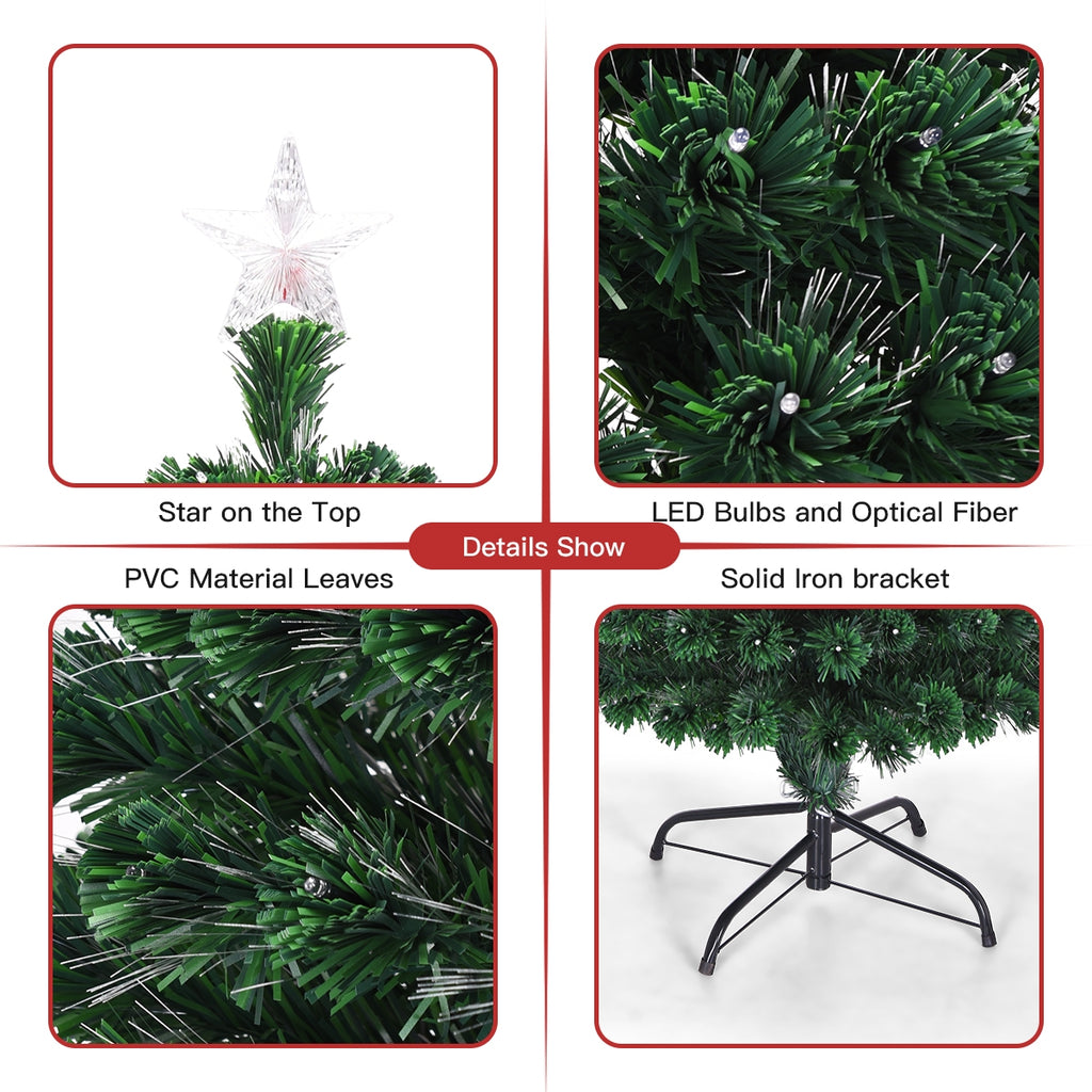 6 ft Multicolor Artificial Christmas Tree with LED Lights & Metal Stand - Costway