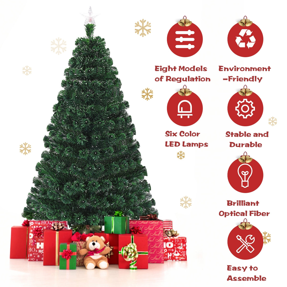6 ft Multicolor Artificial Christmas Tree with LED Lights & Metal Stand - Costway