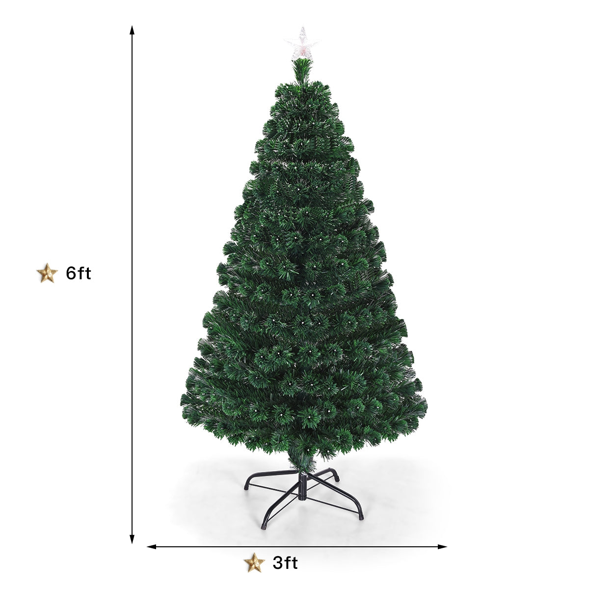 6 ft Multicolor Artificial Christmas Tree with LED Lights & Metal Stand - Costway