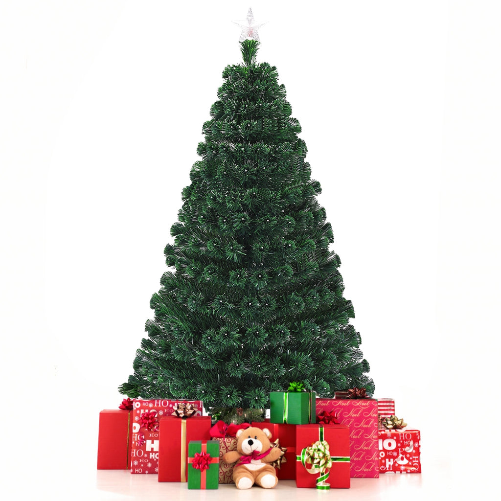 6 ft Multicolor Artificial Christmas Tree with LED Lights & Metal Stand - Costway