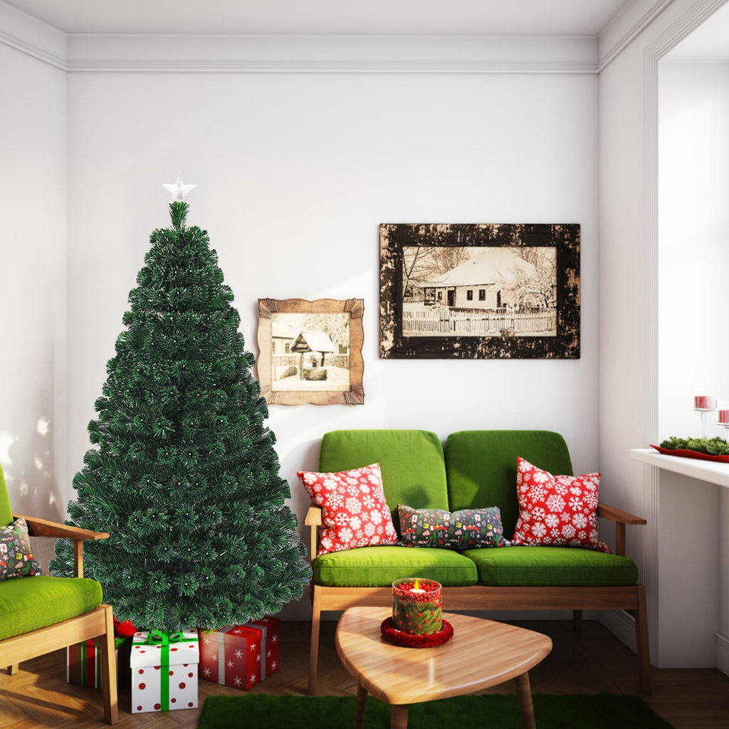 6 ft Multicolor Artificial Christmas Tree with LED Lights & Metal Stand - Costway