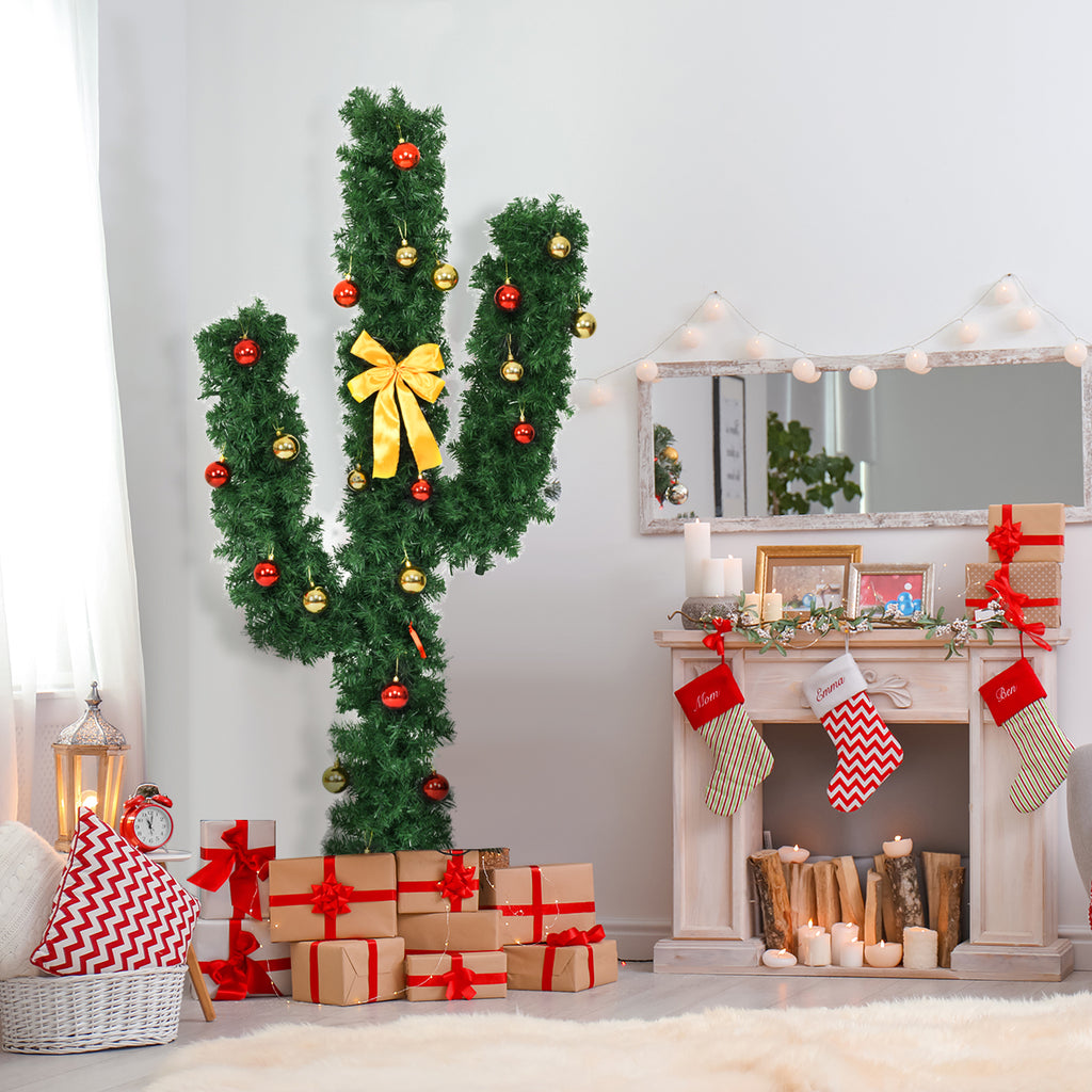 6 ft Artificial Cactus Christmas Tree with LED Lights & Ornaments - Costway