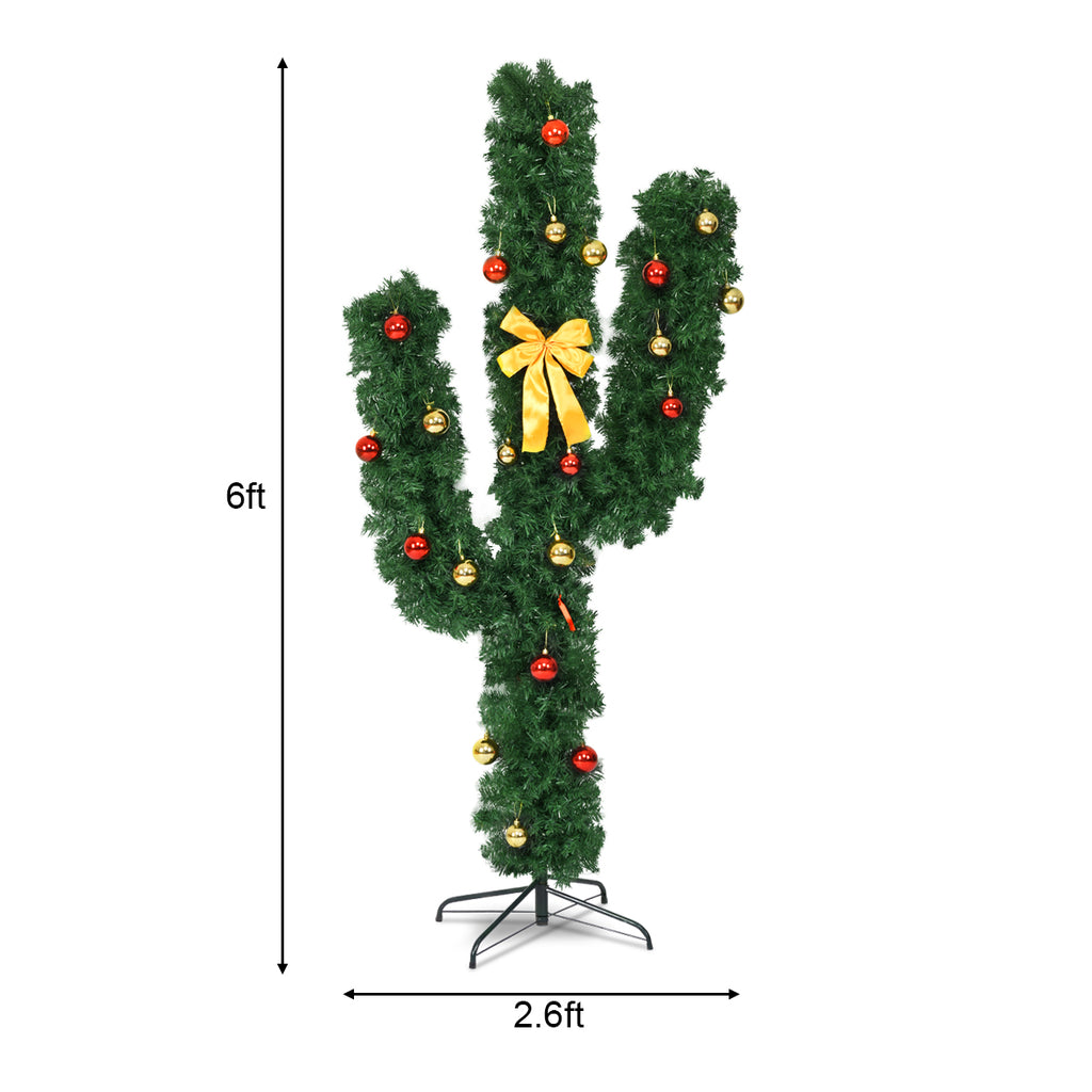 6 ft Artificial Cactus Christmas Tree with LED Lights & Ornaments - Costway