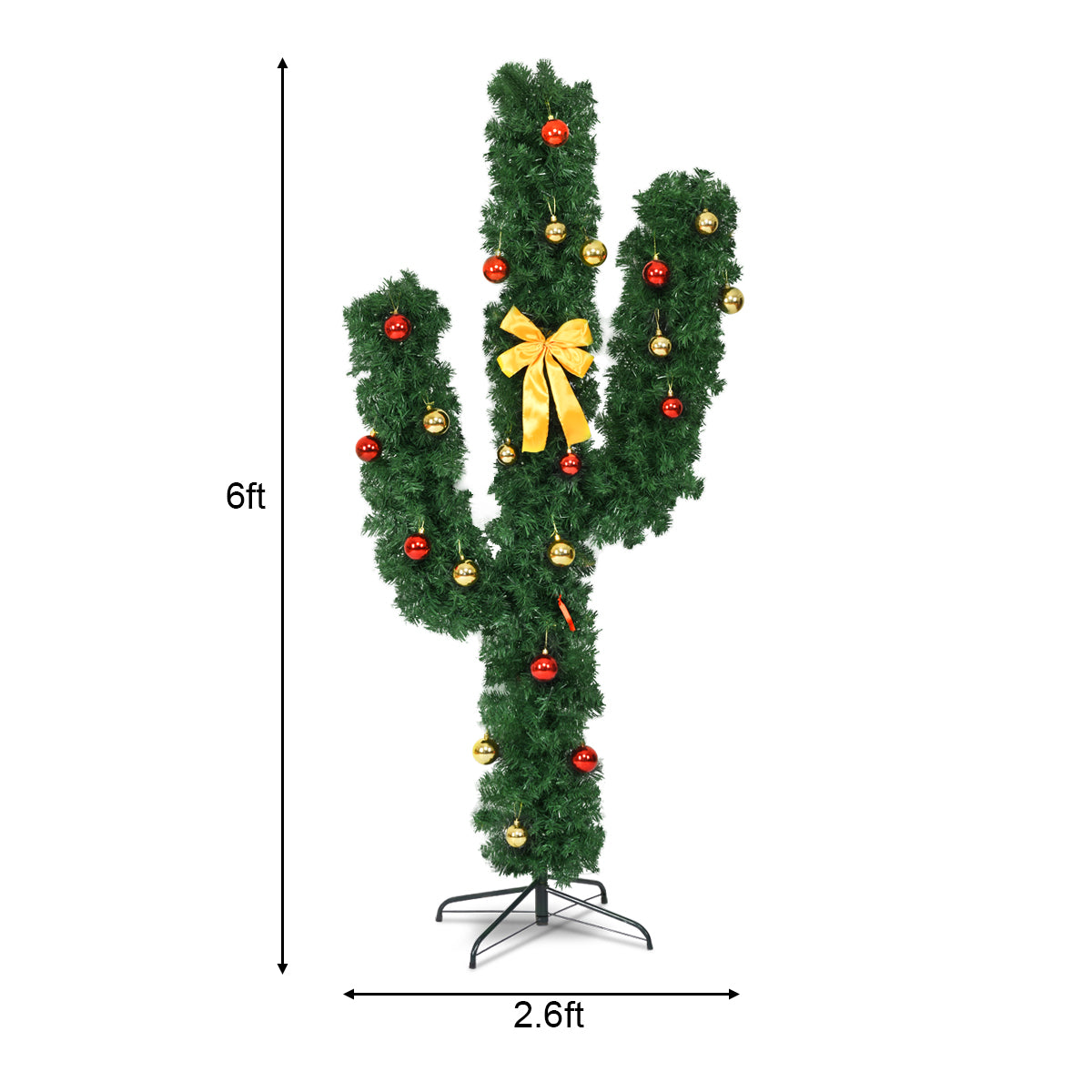 6 ft Artificial Cactus Christmas Tree with LED Lights & Ornaments - Costway