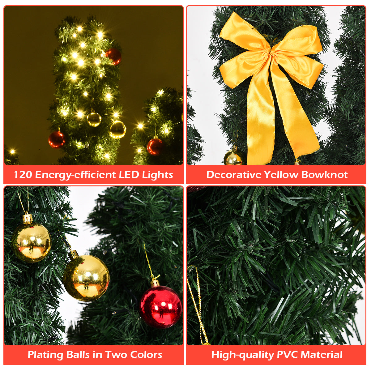 6 ft Artificial Cactus Christmas Tree with LED Lights & Ornaments - Costway