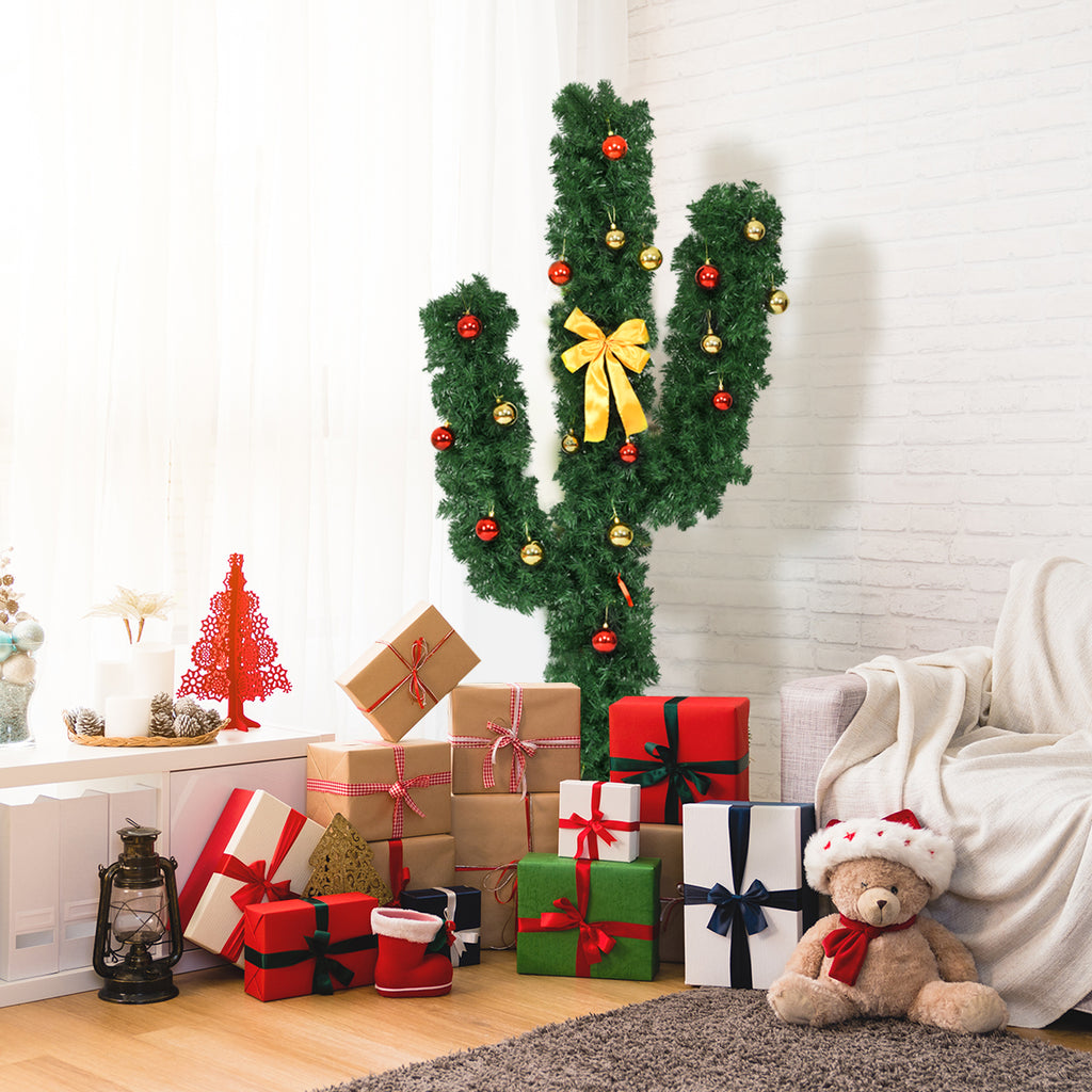 6 ft Artificial Cactus Christmas Tree with LED Lights & Ornaments - Costway