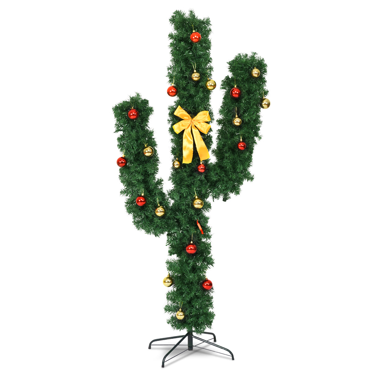 6 ft Artificial Cactus Christmas Tree with LED Lights & Ornaments - Costway