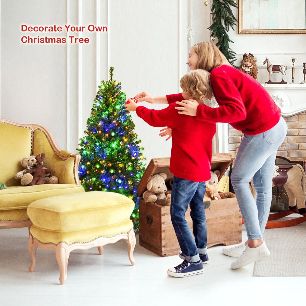 4 Ft Artificial Hinged Christmas Tree with LED Lights - Realistic PVC Needles