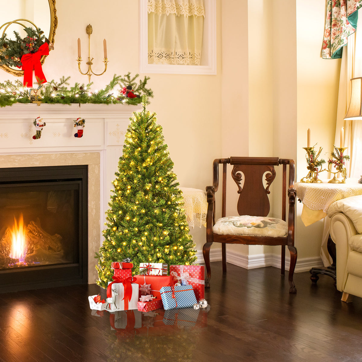 4 Ft Artificial Hinged Christmas Tree with LED Lights - Realistic PVC Needles