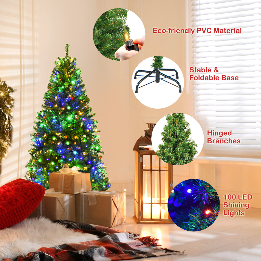 4 Ft Artificial Hinged Christmas Tree with LED Lights - Realistic PVC Needles