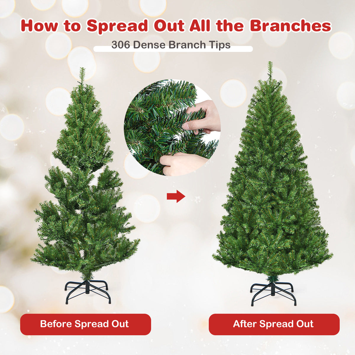 4 Ft Artificial Hinged Christmas Tree with LED Lights - Realistic PVC Needles