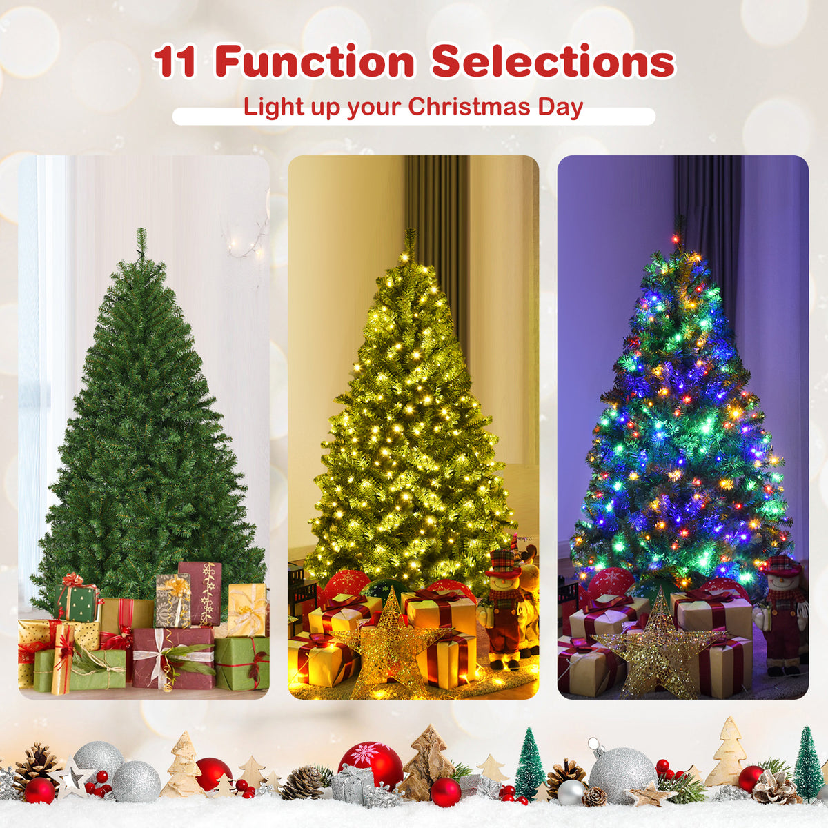 4 Ft Artificial Hinged Christmas Tree with LED Lights - Realistic PVC Needles