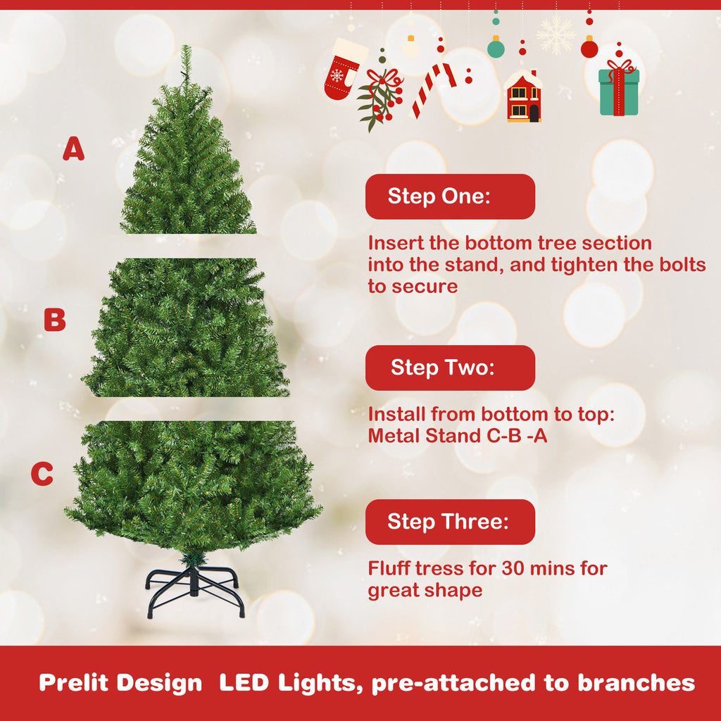 4 Ft Artificial Hinged Christmas Tree with LED Lights - Realistic PVC Needles