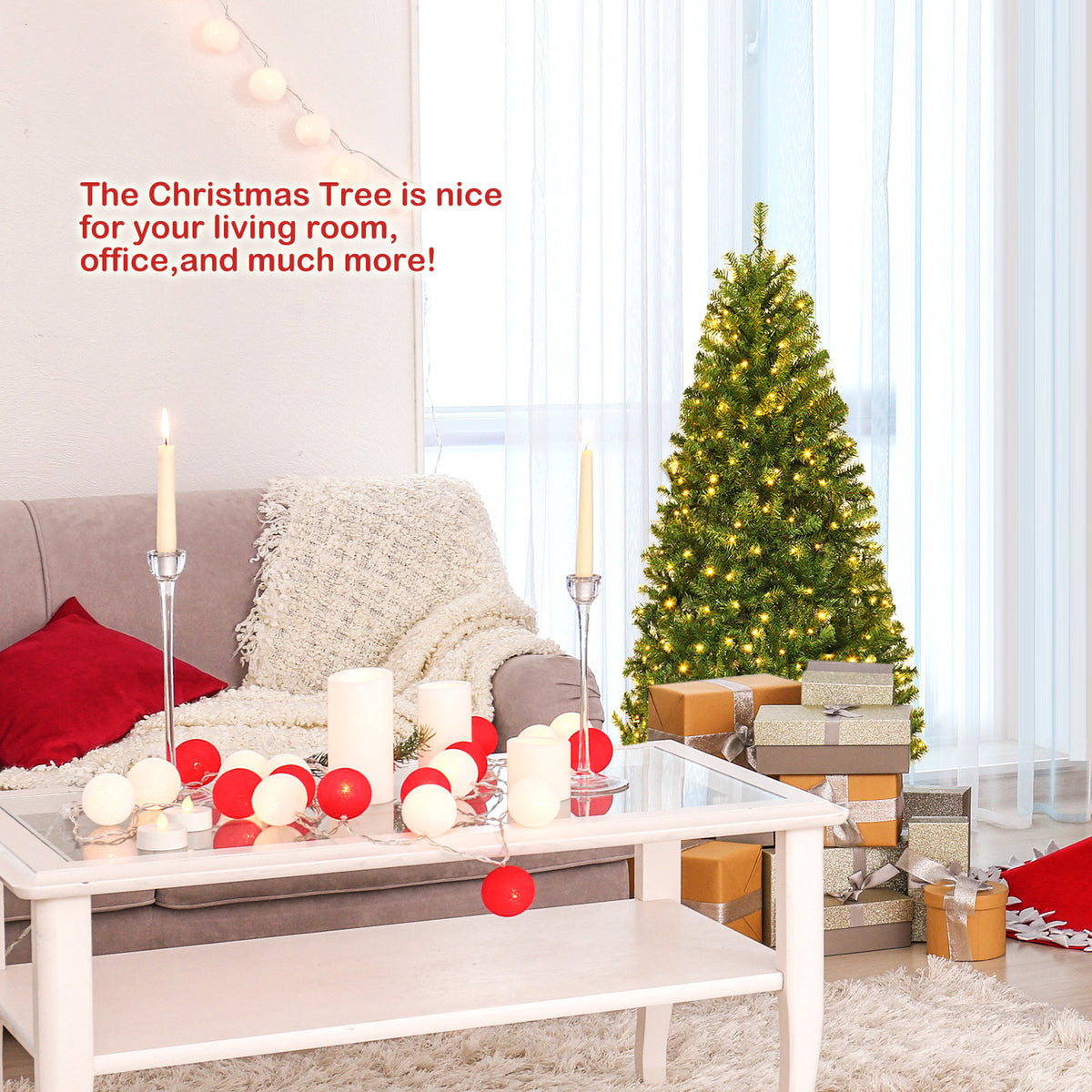 4 Ft Artificial Hinged Christmas Tree with LED Lights - Realistic PVC Needles